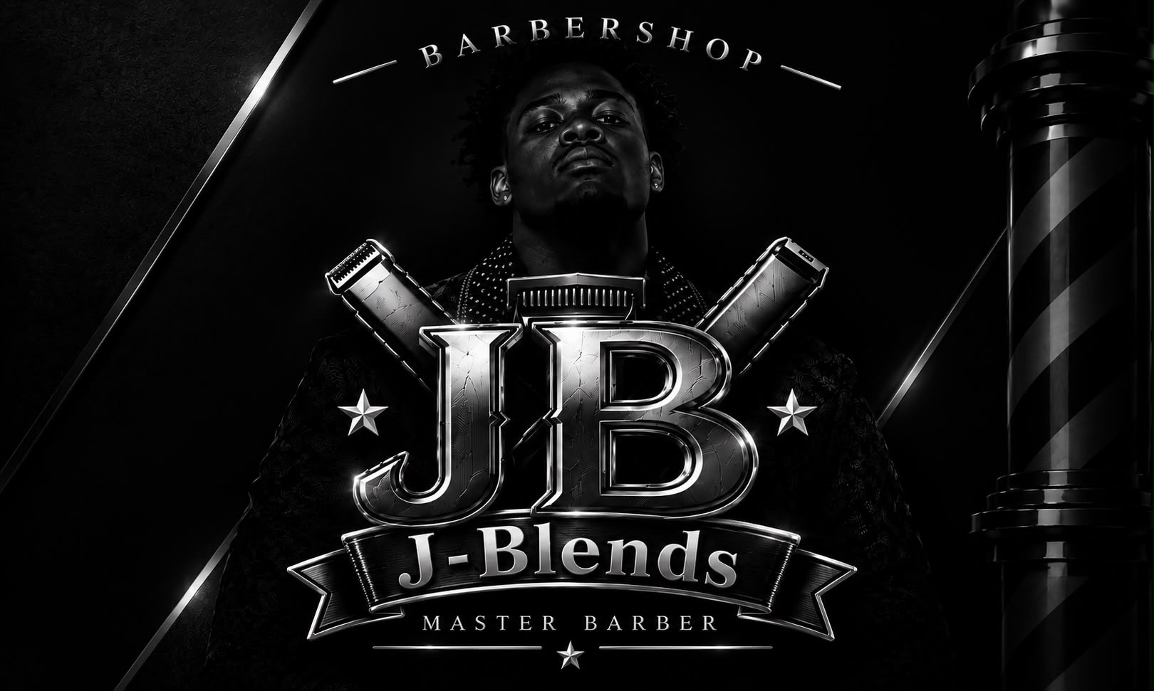 J-Blends Barbershop — Josue with the JB crest